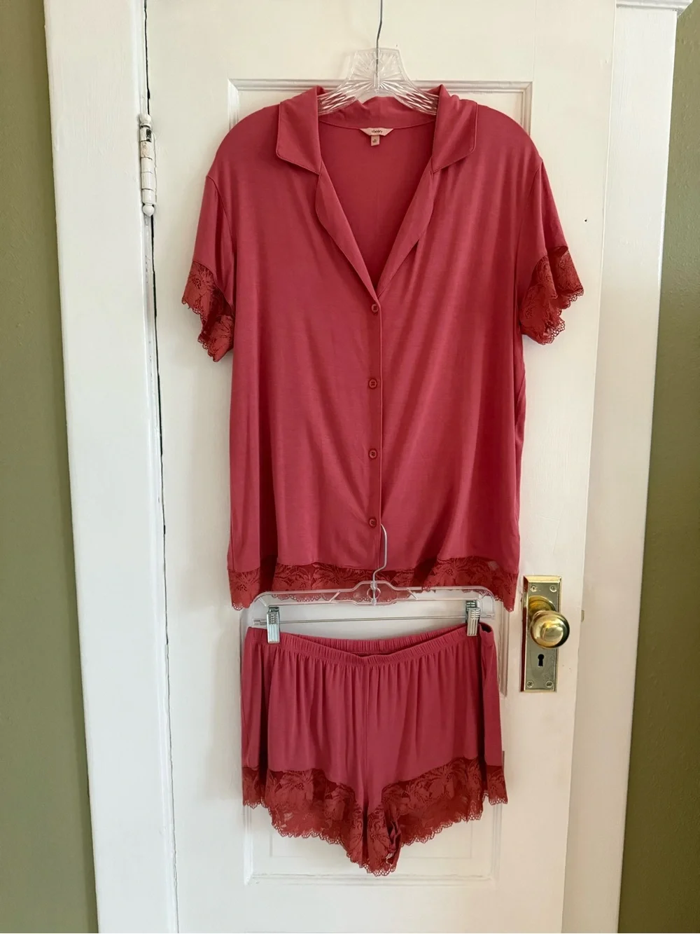 Eberjey Rose Lace-Trim Short Pajama Set - Dusty Rose - Picture 2 of 9